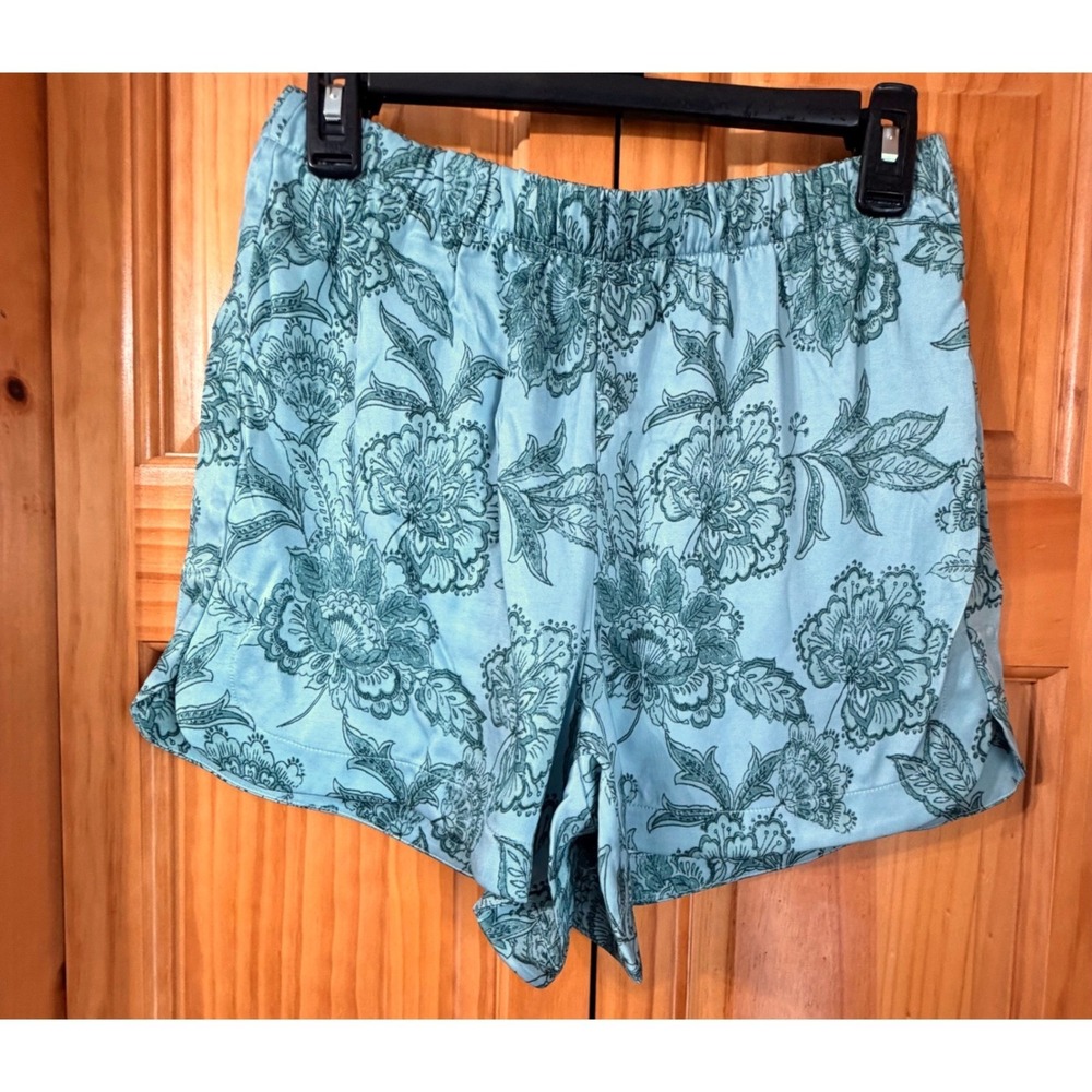 NWT Haven Well Within Silky Floral Print Pajama Lounge Shorts S Blue Green